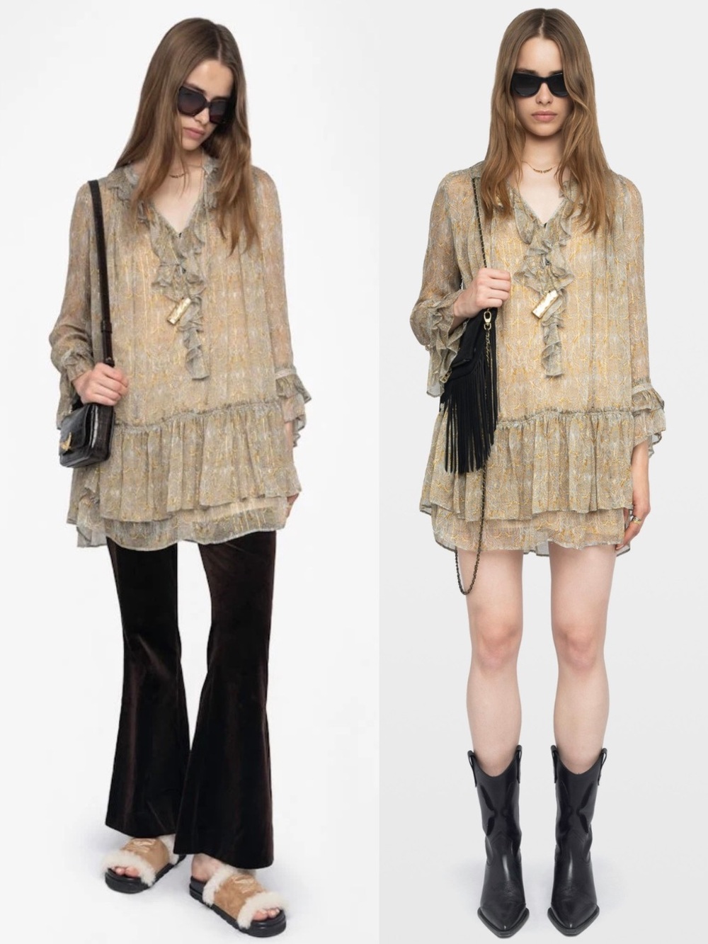 Zadig & Voltaire Ralice Mousseline Paisley Chiffon Dress Large Boho Fairycore